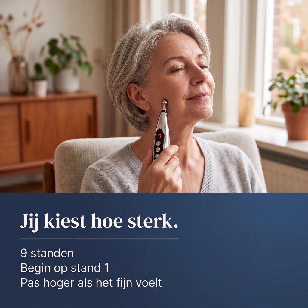 Jij kiest hoe sterk: vrouw gebruikt de pen op de kaak, 9 standen