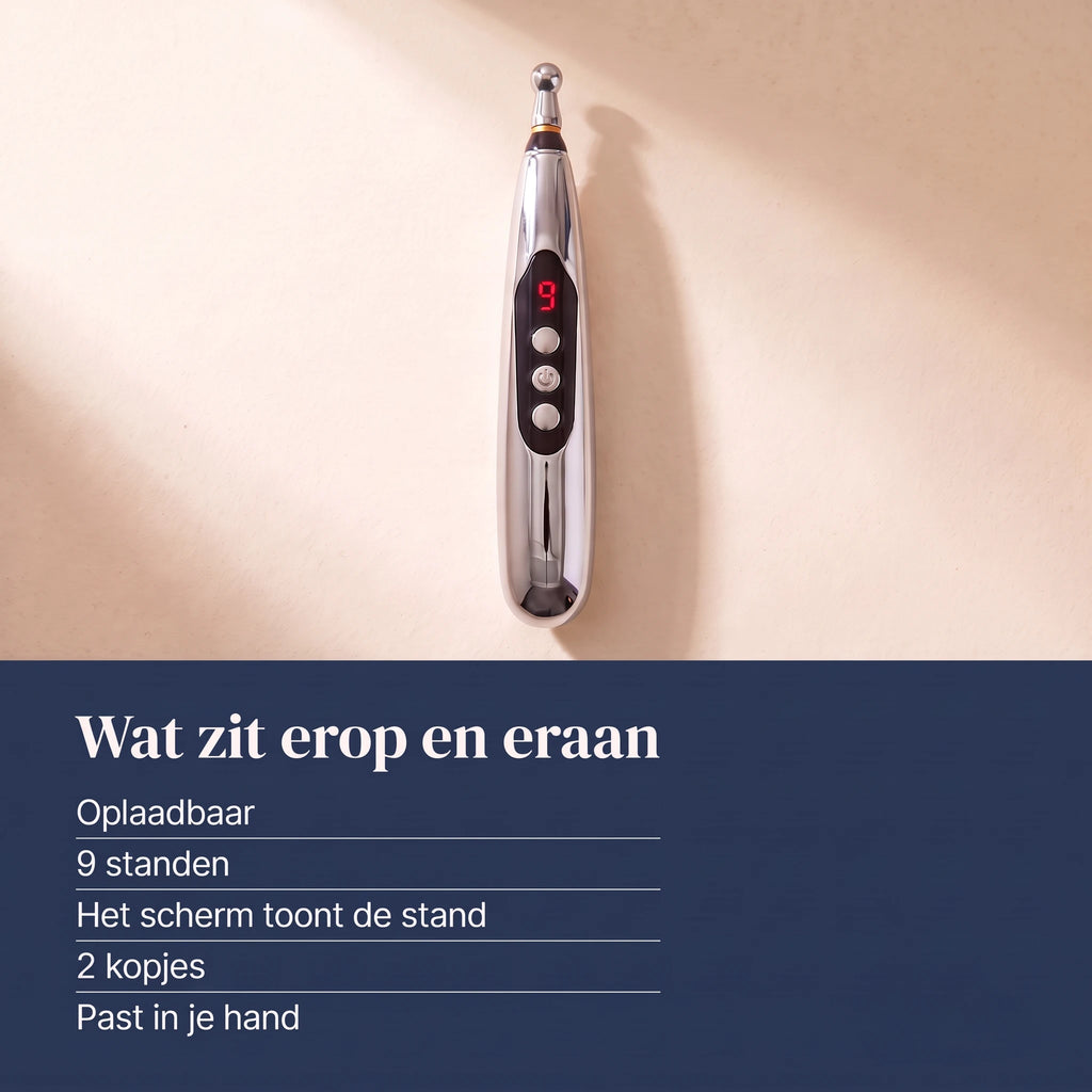 Wat zit erop en eraan: oplaadbaar, 9 standen, scherm, 2 kopjes